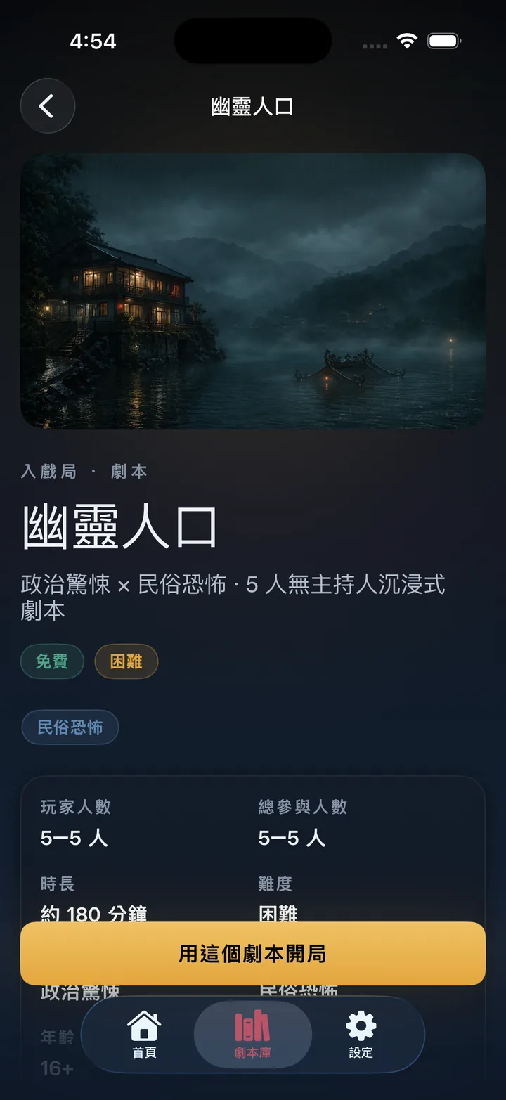 劇本介紹畫面《幽靈人口》，政治驚悚 × 民俗恐怖，五人無主持人劇本。